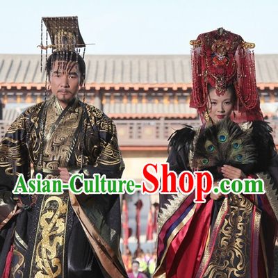Chinese Ancient Emperor and Empress Imperial Dresses and Hats Complete Set for Men and Women