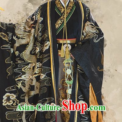 Chinese Ancient Imperial Palace Emperor Clothing Garment and Crown Complete Set for Men