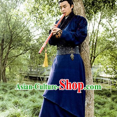Chinese Ancient Swordsman Clothing Garment and Hat Complete Set for Men