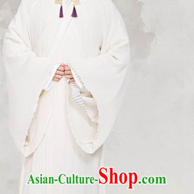 Chinese Ancient Scholar White Hanfu Clothing Garment Complete Set for Men
