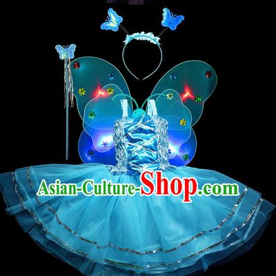 LED Lights Butterfly Dance Costumes Dancing Costume Complete Set for Kids Children Girls