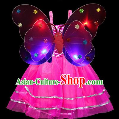 LED Lights Butterfly Dance Costumes Dancing Costume Complete Set for Kids Children Girls