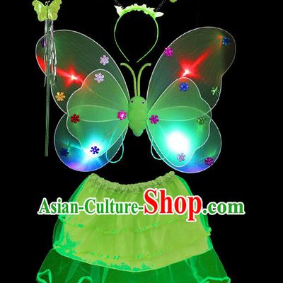 LED Lights Butterfly Dance Costumes Dancing Costume Complete Set for Kids Children Girls