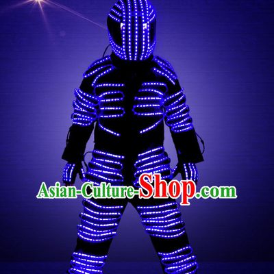 Robot Fancy Costume LED Lights Costumes Dancing Costume and Helmet Complete Set for Kids Adults Men Boys