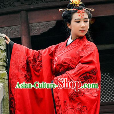 Ancient Chinese Princess Han Dynasty Wedding Dresses Traditional Royal Stage Hanfu Classical Dress National Costumes Clothing and Hair Jewelry Complete Set