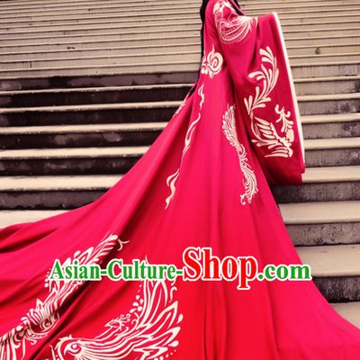 Ancient Chinese Princess Wedding Dresses Hanfu Classical Dress National Ceremonial Costumes Clothing and Hair Jewelry Complete Set