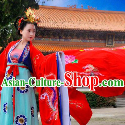 Ancient Chinese Princess Wedding Dresses Hanfu Classical Dress National Ceremonial Costumes Clothing and Hair Jewelry Complete Set