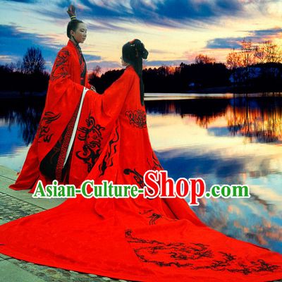 Ancient Chinese Royal Wedding Dresses Hanfu Classical Dress National Ceremonial Costumes Clothing and Crown Complete Set