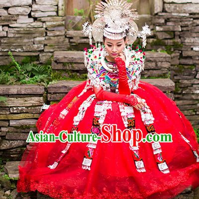 Chinese Miao Princess Clothing Miao Clothes Minority Dresses Ethnic Costumes and Accessories Complete Set for Women