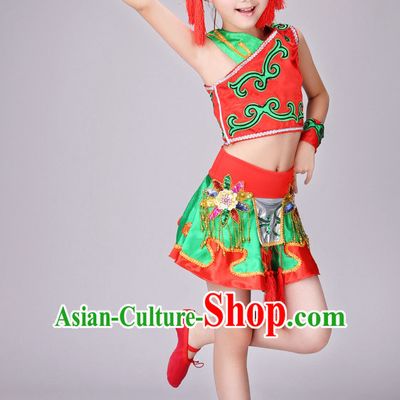 Chinese Yangge Dance Costume Ribbon Dance Costumes Fan Dance Dancer Dancing Dresses for Kids