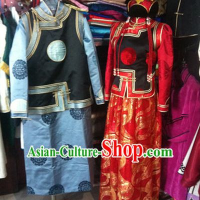 Chinese Mongolian Minority Mongol Women and Men Dress Mongolia Minority Dresses Ethnic Mongolian Costume Complete Set