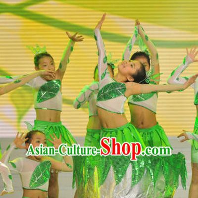 Chinese Stage Leaf Dance Costume Dance Costumes Fan Dance Umbrella Ribbon Fans Dance Fan Water Sleeve Costume for Women or Children