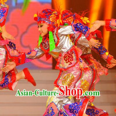 Chinese Stage Dance Costume Dance Costumes Fan Dance Umbrella Ribbon Fans Dance Fan Water Sleeve Costume for Women or Children