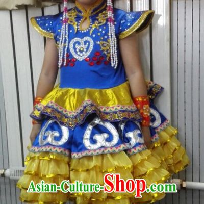 Chinese Stage Minority Dance Costume Dance Costumes Fan Dance Umbrella Ribbon Fans Dance Fan Water Sleeve Costume for Children Girls