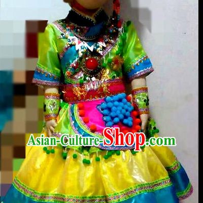 Chinese Stage Minority Dance Costume Dance Costumes Fan Dance Umbrella Ribbon Fans Dance Fan Water Sleeve Costume for Children Girls