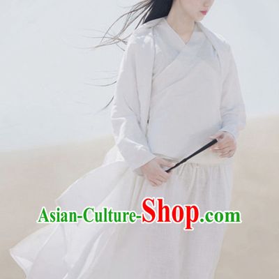 Ancient Chinese White Hanfu Costumes Historical Dress Traditional National Costume Complete Set