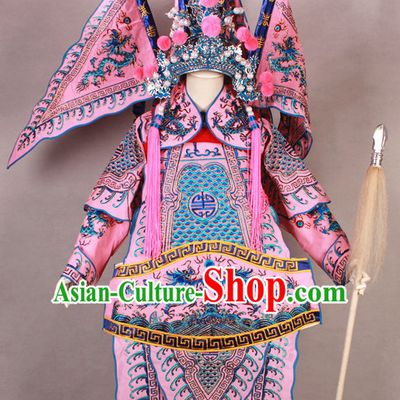 Pink China Beijing Opera Chinese Peking Opera Costume Embroidered Robe Military General Opera Costumes Complete Set