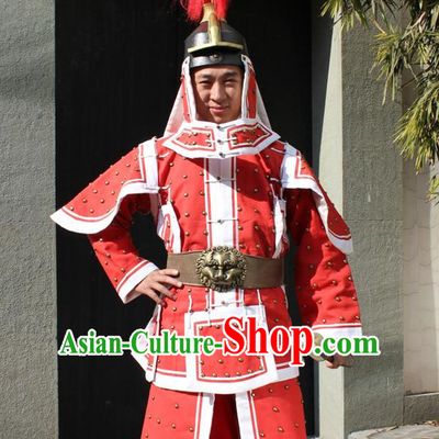 Qing Dynasty Official General Body Armor Costumes and Hat Complete Set for Men