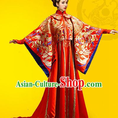 Chinese Traditional Wedding Dresses Bridal Wedding Gown Embroidered Phoenix Cloth
