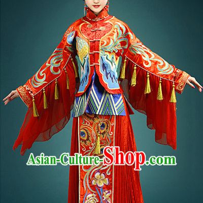 Chinese Traditional Wedding Dresses Bridal Wedding Gown Embroidered Phoenix Cloth