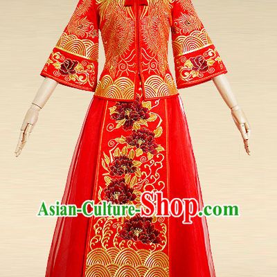 Chinese Traditional Wedding Dresses Bridal Wedding Gown Embroidered Phoenix Cloth