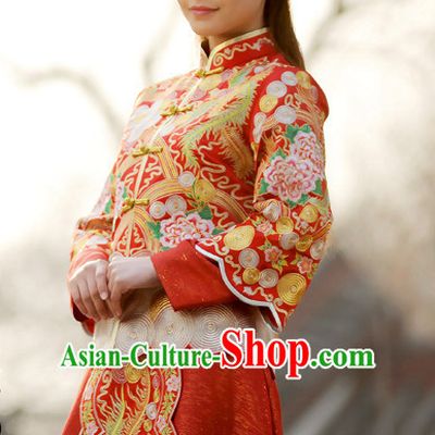 Chinese Traditional Wedding Dresses Bridal Wedding Gown Embroidered Phoenix Cloth