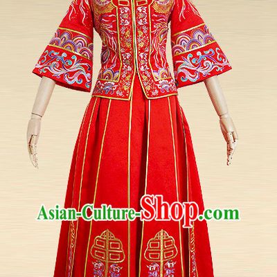 Chinese Traditional Wedding Dresses Bridal Wedding Gown Embroidered Phoenix Cloth