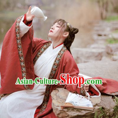 Chinese Han Dynasty White Hanfu Drama Performance Festival Celebration China Film Beauty Dress Rental Garment and Headpieces