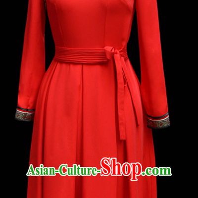 Red Mongolian Minority Empress Mongol Mongolia Princess Clothing Ethnic Traditional Costumes Complete Set