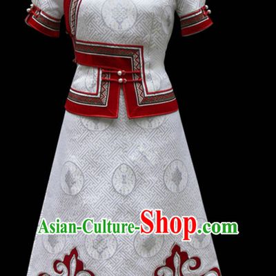 White Mongolian Minority Empress Mongol Mongolia Princess Clothing Ethnic Traditional Costumes Complete Set