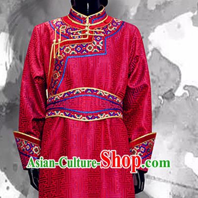 Top Mongolian Minority Emperor Mongol Long Robe Mongolia Prince Clothing Ethnic Traditional Wedding Dresses and Hat Complete Set