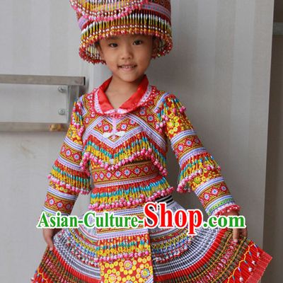Hmong Minority Dresses Miao Clothing Ethnic Miao Minority Dance Costume Minority Dress Dance Miao Costumes Complete Set for Kids