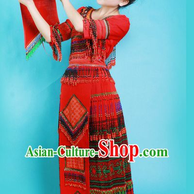 Hmong Women Minority Dresses Miao Girls Clothing Ethnic Miao Minority Dance Costume Minority Dress Dance Miao Costumes and Hat Complete Set