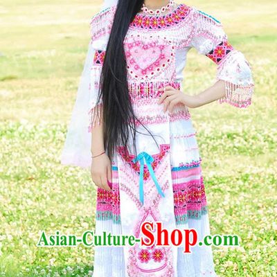 Hmong Women Minority Dresses Miao Girls Clothing Ethnic Miao Minority Dance Costume Minority Dress Dance Miao Costumes and Hat Complete Set