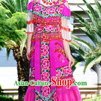 Hmong Women Minority Dresses Miao Girls Clothing Ethnic Miao Minority Dance Costume Minority Dress Dance Miao Costumes and Hat Complete Set