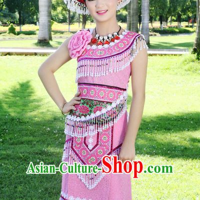Hmong Women Minority Dresses Miao Girls Clothing Ethnic Miao Minority Dance Costume Minority Dress Dance Miao Costumes and Hat Complete Set