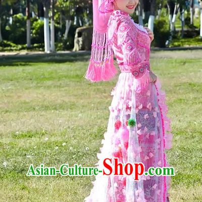 Hmong Women Minority Dresses Miao Girls Clothing Ethnic Miao Minority Dance Costume Minority Dress Dance Miao Costumes and Hat Complete Set