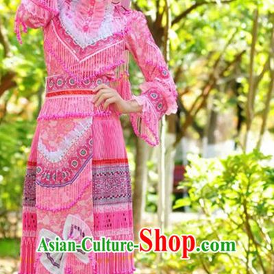 Hmong Women Minority Dresses Miao Girls Clothing Ethnic Miao Minority Dance Costume Minority Dress Dance Miao Costumes and Hat Complete Set