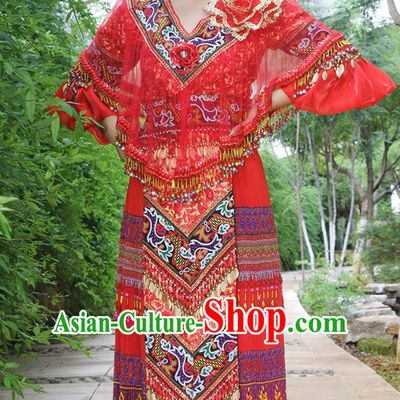 Hmong Women Minority Dresses Miao Girls Clothing Ethnic Miao Minority Dance Costume Minority Dress Dance Miao Costumes and Hat Complete Set