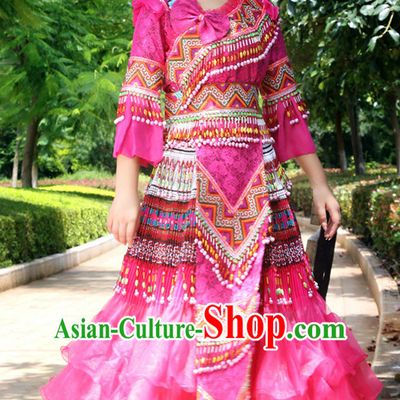 Hmong Women Minority Dresses Miao Girls Clothing Ethnic Miao Minority Dance Costume Minority Dress Dance Miao Costumes and Hat Complete Set