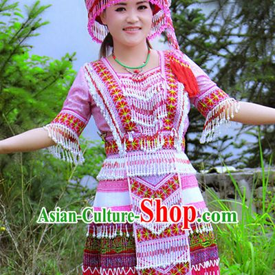 Hmong Women Minority Dresses Miao Girls Clothing Ethnic Miao Minority Dance Costume Minority Dress Dance Miao Costumes and Hat Complete Set