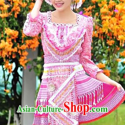 Hmong Women Minority Dresses Miao Girls Clothing Ethnic Miao Minority Dance Costume Minority Dress Dance Miao Costumes and Hat Complete Set
