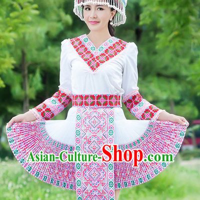 Hmong Women Minority Dresses Miao Girls Clothing Ethnic Miao Minority Dance Costume Minority Dress Dance Miao Costumes and Hat Complete Set