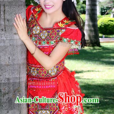 Hmong Women Minority Dresses Miao Girls Clothing Ethnic Miao Minority Dance Costume Minority Dress Dance Miao Costumes and Hat Complete Set