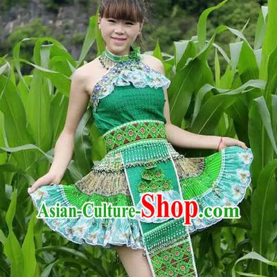 Hmong Women Minority Dresses Miao Girls Clothing Ethnic Miao Minority Dance Costume Minority Dress Dance Miao Costumes and Hat Complete Set