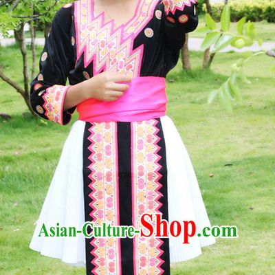 Hmong Women Minority Dresses Miao Girls Clothing Ethnic Miao Minority Dance Costume Minority Dress Dance Miao Costumes and Hat Complete Set
