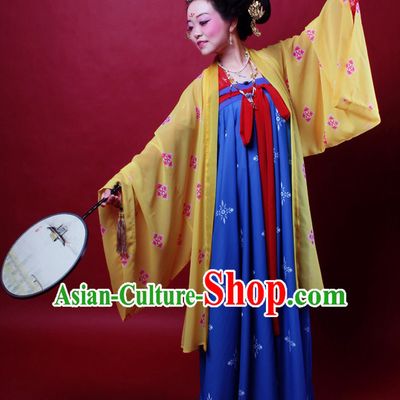 Ancient Chinese Tang Dynasty Princess Hanfu Costumes and Hair Jewelry Complete Set for Women