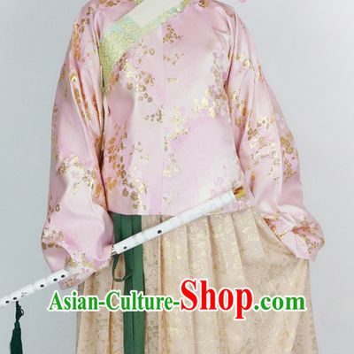 Ancient Chinese Ming Dynasty Beauty Hanfu Costumes and Hair Jewelry Complete Set for Women