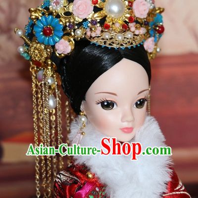 Traditional Chinese Qing Empress Headpiece Princess Headdress Palace Hair Decorations Royal Hair Sticks Head Gear Hair Decoration Set