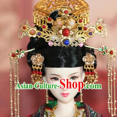 Traditional Chinese Qing Empress Headpiece Princess Headdress Palace Hair Decorations Royal Hair Sticks Head Gear Hair Decoration Set